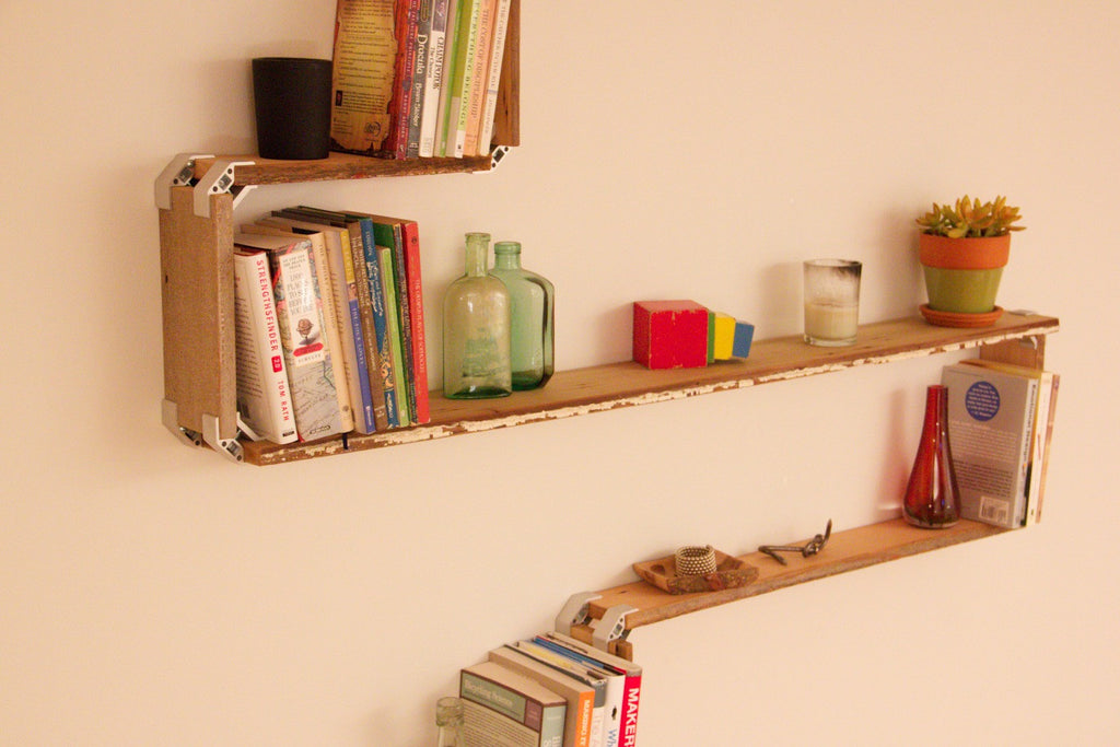DIY reclaimed wood wall shelf with PLY90 plywood clip bracket